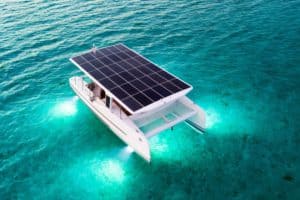 The SoelCat 12 solar electric boat attracts all kinds of marine life at night and makes no sound!